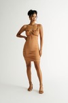 Dani Toffee Brown Ribbed Ruched Bodycon Mini Dress