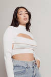 New Life Toffee-Brown Ribbed Contrast Stitch Cutout Crop Top