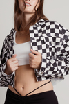 Jennie White and Black Checkered Cropped Denim Jacket