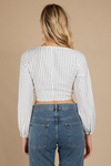 Double Down White Long Sleeve Crop Top 
