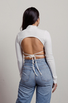 Jessie White Open Back Lace-Up Ribbed Crop Top