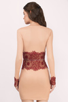 Command Attention Wine and Nude Lace Bodycon Dress