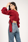 Kamala Wine Wrap Puff Sleeve Sweater