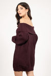 Nikki Wine Off The Shoulder Sweater Dress