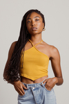 Always and Forever Yellow Ribbed Halter Handkerchief Crop Top
