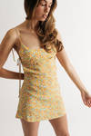 Lux Yellow Floral Ties Shift Mini Dress