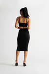 Almost There Black Ribbed Cami Midi Skirt Set