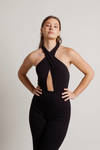 Ball Out Black Ribbed Halter Jumpsuit