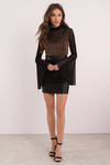 Hot Night Out Black Bell Sleeve Mesh Top