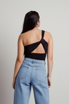 Izabella Black One Shoulder Twist Reversible Bodysuit