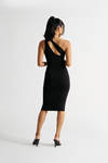 Jazmine Black One Shoulder Bodycon Midi Dress