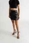 Kaylynn Black High Waisted Pleather Slit Mini Skirt