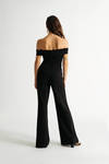 One Night Only Black Off Shoulder Pleated Jumpsuit