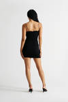 Rai Black Ruffled and Ruched Lace-Up Mesh Bodycon Dress