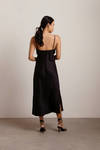 Show Up Black Satin Midi Dress