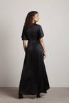 The Joy Of It Black Satin Twist High-Low Maxi Dress