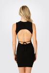Waiting Game Black Ribbed Open Back Bodycon Dress