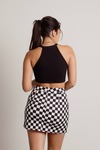 Privacy Please Black & White Checkered Slit Mini Skirt
