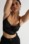 Will You Know Black Satin Bustier Crop Top