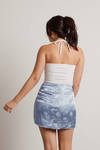 Alondra Blue Jacquard Floral Ruched Mini Skirt