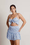 Come With Me Blue Floral Smocked Crop Top and Skirt Set