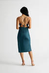 Ivanna Blue Satin Twist Cutout Midi Dress
