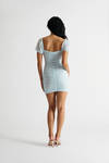 Karla Blue Puff Sleeve Ruched Bodycon Mini Dress