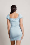 Leila Blue Puff Sleeve Ruched Bodycon Mini Dress