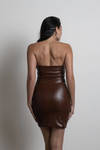 Genevieve Brown Faux Leather Strapless Mini Dress