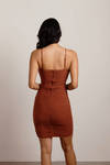 Keep It Up Brown Ruched Slit Bodycon Dress