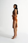 Lexi Brown Knot Cutout Asymmetric Midi Dress