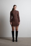 Look Back Brown Open Back Cable Knit Bodycon Sweater Dress