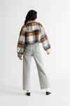 With Ease Brown Multi Cropped Plaid Jacket