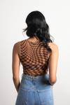 Ultralight Brown Checkered Exposed Seams Tank Top