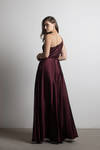Elisa Burgundy One Shoulder Satin Maxi Dress
