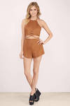 As One Camel Faux Suede Romper