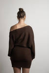Arabelle Chocolate Off Shoulder Long Sleeve Sweater Dress