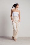 Adore You Cream Belted Paperbag Waist Pants