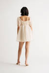 Daphne Cream Organza Babydoll Puff Sleeve Mini Dress