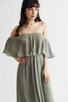 Free Spirited Dusty Sage Pleated Off Shoulder Tube Maxi Dress