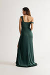 Wait For Me Emerald Satin Mermaid Slit Maxi Dress