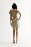 Kyrah Green Puff Sleeve Cutout Skater Mini Dress