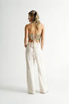 What A Time Ivory Wide Leg Tailored Pants