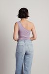 Mayra Lavender Ribbed One Shoulder Slit Bodysuit