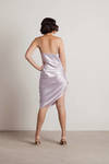 Listen To Me Lilac Satin Cowl Neck Adjustable Ruched Dress