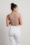 Open Sides Mocha Ribbed Crop Tank Top