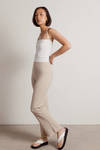 Just Waiting On You Oatmeal Lace Trim Ribbed Pants
