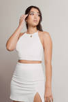 Adelaine Off White Halter Crop Top And Skirt Set
