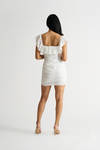 Althea Off White Ruffled Ruched Bodycon Mini Dress