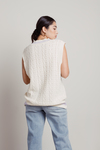 For Cuties Off-White Lavender Oversized Cable Knit Pocket Sweater Vest